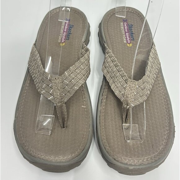 Skechers Reggae Womens 8 Sandals Flip Flops  Stir It Up Outdoor Lifestyle Taupe - Picture 3 of 9